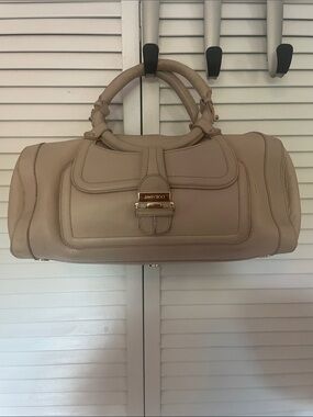 Jimmy Choo Neutral Taupe Leather Satchel with Gold Hardware
